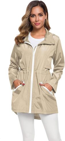 Avoogue Women's Long Raincoat with Hood Outdoor Lightweight Windbreaker Rain Jacket Waterproof in Kuwait