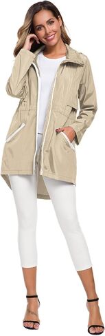 Avoogue Women's Long Raincoat with Hood Outdoor Lightweight Windbreaker Rain Jacket Waterproof in Kuwait