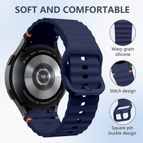 No Gap Silicone Sport Band Compatible for Samsung Galaxy Watch 7/FE/6/5/4 40mm 44mm/Watch 6 Classic 43mm 47mm/Watch 5 Pro 45mm/Watch 4 Classic 42mm 46mm,Sporty Corrugated Strap Women Men in Saudi Arabia