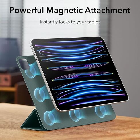 حافظة ESR لجهاز iPad Pro 11 بوصة، حافظة iPad Pro 11 Folio (2022/2021/2020، الجيل الرابع/الثالث/الثاني)، مرفق مغناطيسي مريح، حامل ثنائي الاتجاه، دعم كامل لقلم الرصاص 2، حافظة مغناطيسية مرتدة، أخضر غابة in Kuwait