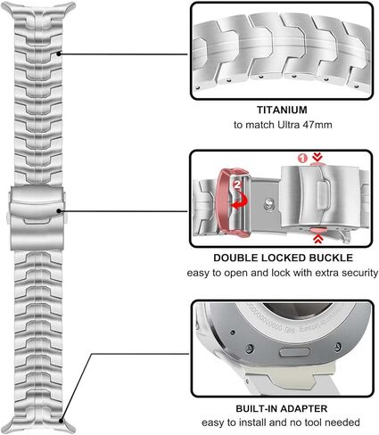 سوار تيتانيوم من TRUMiRR لساعة Galaxy Watch Ultra 47 مم للرجال والنساء، حزام ساعة معدني متين من التيتانيوم بدون فجوة لساعة Samsung Galaxy Watch Ultra 47 مم (2024) in Kuwait