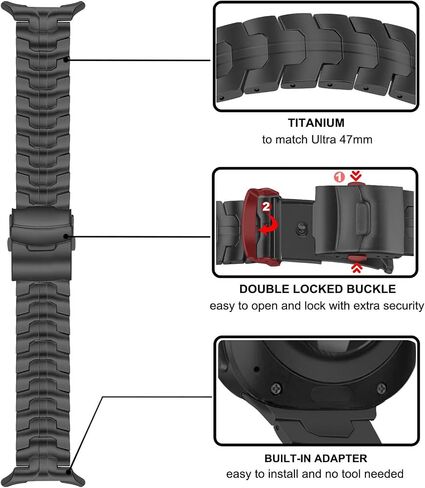 TRUMiRR Titanium Band for Galaxy Watch Ultra 47mm Men Women, Rugged Titanium Metal Watchband No Gap Strap for Samsung Galaxy Watch Ultra 47mm (2024) in Saudi Arabia