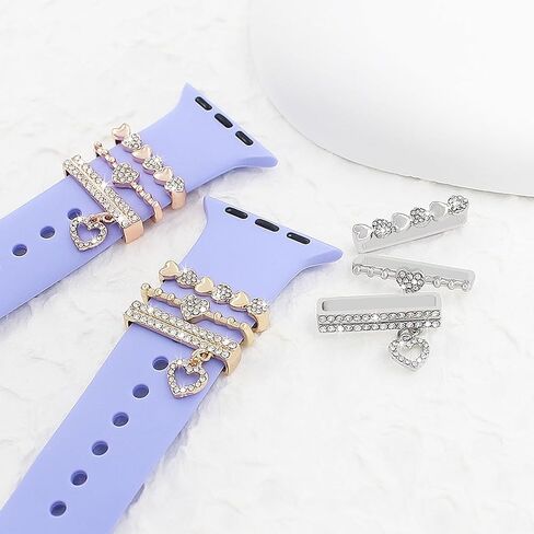 Watch Band Charms Set, Decorative Ring Loops Charms Compatible with Silicone Apple Watch Band 38 40 41 42 44 45 49mm, Chic Elengent Flower Diamond Wristband Accessories for iWatch Series Ultra 9 8 7 6 5 4 3 2 1(No Band) in Saudi Arabia
