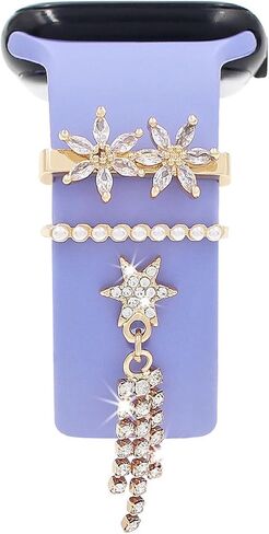 مجموعة سحر سوار الساعة، حلقات حلقية مزخرفة متوافقة مع سوار ساعة أبل السيليكون 38 40 41 42 44 45 49 ملم، ملحقات سوار معصم أنيقة من الألماس الزهري لسلسلة iWatch Series Ultra 9 8 7 6 5 4 3 2 1 (بدون حزام) in Kuwait