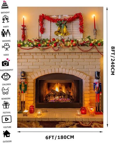 5x7ft Merry Christmas Backdrop Christmas Fireplace Backdrop Christmas Party Decoration Backdrop Xmas Photographer Studio Props F99 in Kuwait