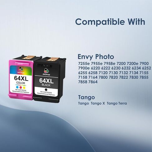 خرطوشة حبر 64XL باللون الأسود واللون مجموعة بديلة لحبر HP 64 64XL 64 XL لحبر Envy Photo 7855 7858 6252 6255 7800 7100 7155 7158 Tango Tango X Tango Terra (أسود، ملون) in Kuwait