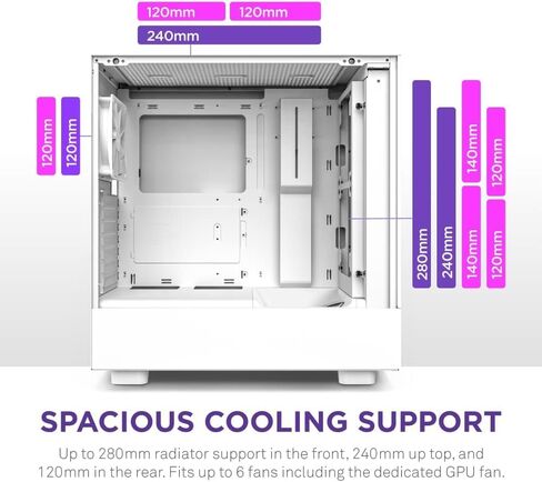 NZXT H5 Flow - Compact ATX Mid-Tower PC Case - Black | Compact mid-tower with 2 included 120mm fans, 360mm front radiator support, and tempered glass. A great first airflow build. in Kuwait