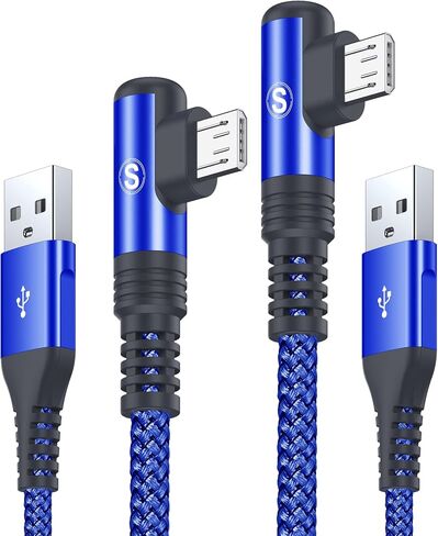 كابل sweguard Micro USB بزاوية يمنى [عبوتين، 6.6FT+6.6FT] كابل شاحن Android، سلك شاحن صغير مضفر من النايلون لهاتف Samsung Galaxy S7 Edge S6 S2 J7 J5 J3 J3V J2، LG K10 V10، Moto E6 5 4، PS4- أزرق in Saudi Arabia