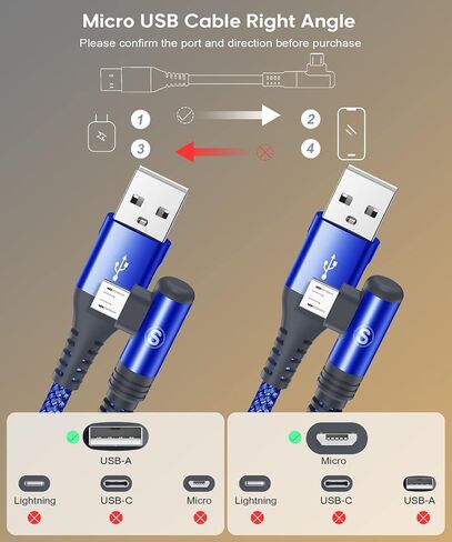 كابل sweguard Micro USB بزاوية يمنى [عبوتين، 6.6FT+6.6FT] كابل شاحن Android، سلك شاحن صغير مضفر من النايلون لهاتف Samsung Galaxy S7 Edge S6 S2 J7 J5 J3 J3V J2، LG K10 V10، Moto E6 5 4، PS4- أزرق in Saudi Arabia
