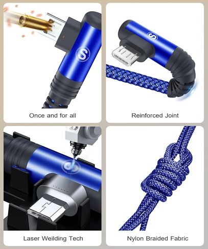 كابل sweguard Micro USB بزاوية يمنى [عبوتين، 6.6FT+6.6FT] كابل شاحن Android، سلك شاحن صغير مضفر من النايلون لهاتف Samsung Galaxy S7 Edge S6 S2 J7 J5 J3 J3V J2، LG K10 V10، Moto E6 5 4، PS4- أزرق in Saudi Arabia