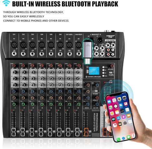 خلاط الصوت وحدة تحكم خلط واجهة الصوت 99 بت DSP مضخم الطاقة USB DJ Mixer + 48V مصدر الطاقة الوهمي بلوتوث، تسجيل الاستوديو تسجيل الوسائط الجديدة (PD-1) in Saudi Arabia