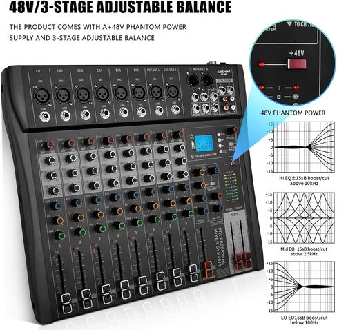 خلاط الصوت وحدة تحكم خلط واجهة الصوت 99 بت DSP مضخم الطاقة USB DJ Mixer + 48V مصدر الطاقة الوهمي بلوتوث، تسجيل الاستوديو تسجيل الوسائط الجديدة (PD-1) in Saudi Arabia