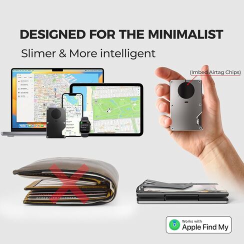 محفظة هوائية، محفظة صغيرة مع شريحة Airtag مدمجة، حامل بطاقات الائتمان RFID، محفظة رفيعة للنساء، متوافقة مع Apple Find My iOS فقط، محفظة قابلة للتتبع، محفظة GPS (أرجواني) in Saudi Arabia