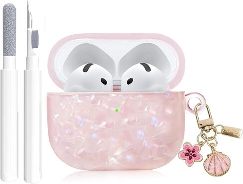 حافظة OETKER متوافقة مع Airpods 4 للنساء، حافظة Airpods 4th الفاخرة ذات غلاف لؤلؤي لامع لطيف مع قلم منظف وسلسلة مفاتيح، حافظة iPods واقية مقاومة للصدمات من مادة TPU لأجهزة air pods 4 Gen in Saudi Arabia