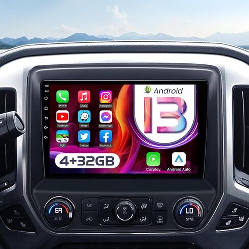 4G+32G Car Stereo Radio Accessorie for Chevy Silverado 2014 2015 2016 2017 2018: 9Inches DSP High-Fidelity Sound Head Unit with Wireless CarPlay Android Auto Bluetooth (Support upgrade to Bose system) in Kuwait