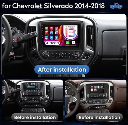 4G+32G Car Stereo Radio Accessorie for Chevy Silverado 2014 2015 2016 2017 2018: 9Inches DSP High-Fidelity Sound Head Unit with Wireless CarPlay Android Auto Bluetooth (Support upgrade to Bose system) in Kuwait