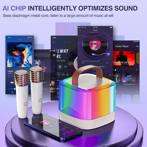 Mini Karaoke Machine for Kids Adults, Portable Bluetooth Karaoke Speaker with 2 Wireless Mics and LED Color Lights, Inside The Car, Party, Home KTV, Birthday for Girls/Boys Ages 3-12+, Pink in Saudi Arabia