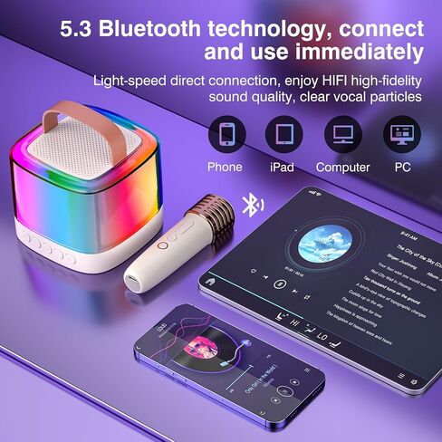 Mini Karaoke Machine for Kids Adults, Portable Bluetooth Karaoke Speaker with 2 Wireless Mics and LED Color Lights, Inside The Car, Party, Home KTV, Birthday for Girls/Boys Ages 3-12+, Pink in Saudi Arabia