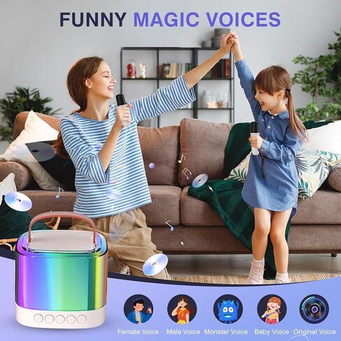 Mini Karaoke Machine for Kids Adults, Portable Bluetooth Karaoke Speaker with 2 Wireless Mics and LED Color Lights, Inside The Car, Party, Home KTV, Birthday for Girls/Boys Ages 3-12+, Pink in Saudi Arabia