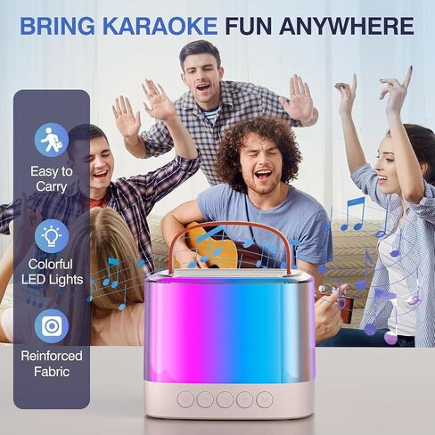 Mini Karaoke Machine for Kids Adults, Portable Bluetooth Karaoke Speaker with 2 Wireless Mics and LED Color Lights, Inside The Car, Party, Home KTV, Birthday for Girls/Boys Ages 3-12+, Pink in Saudi Arabia