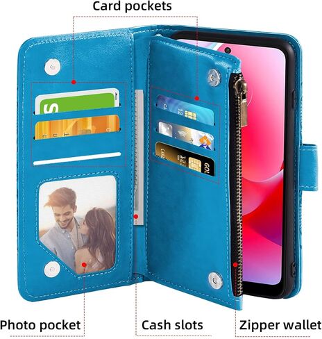 حافظة هاتف Asuwish لهاتف Motorola Moto G Power 2022/MotoG Play 2023/G Pure 2021 مع واقي شاشة من الزجاج المقسى وحامل بطاقة قلاب XT2165DL XT2163DL XT2165-5 XT2271-5 نسائي أزرق in Saudi Arabia