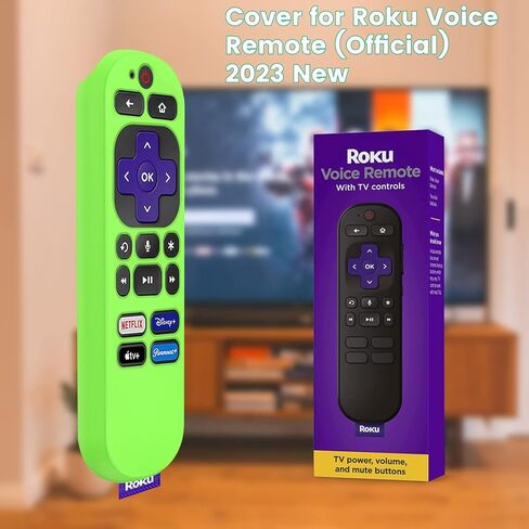 غطاء جهاز تحكم عن بعد لجهاز التحكم الصوتي روكو (رسمي) RCA1R 2023 جديد، يتوهج في الظلام، حافظة تحكم من السيليكون مضادة للانزلاق مع سوار معصم، أخضر in Kuwait