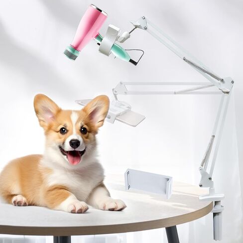 Dog Hair Dryer Holder- 360° Rotating Hands-Free Stand with Adjustable Clamp Mount for Dog and Cat Blow Dryers,Pet Dog Cat Grooming Table Hair Dryer Clamp Clip Holder Flexible Durable Safe in Saudi Arabia