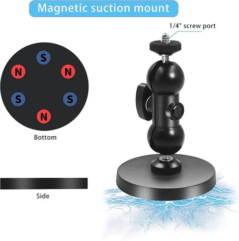 Action Camera Magnetic Mount Compatible with GoPro 13 12 11 10,Akaso EK7000 Brave 4 Brave 7 LE,Insta360 X4,DJI Pocket 3 Action,with 360° Rotation Ball Head,Attaches to Car or Other Magnetic Surfaces in Saudi Arabia
