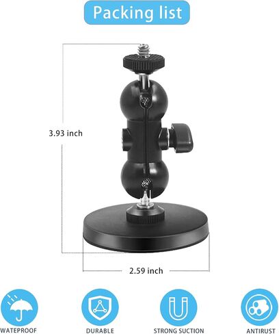 Action Camera Magnetic Mount Compatible with GoPro 13 12 11 10,Akaso EK7000 Brave 4 Brave 7 LE,Insta360 X4,DJI Pocket 3 Action,with 360° Rotation Ball Head,Attaches to Car or Other Magnetic Surfaces in Saudi Arabia