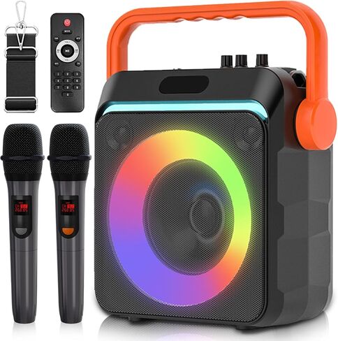 VTSGN Portable Karaoke Machine, Dual Wireless Microphones, LED Light Show, PA System with TF Card/USB/AUX/FM/Recording, Perfect for Parties, Adults & Kids in Saudi Arabia