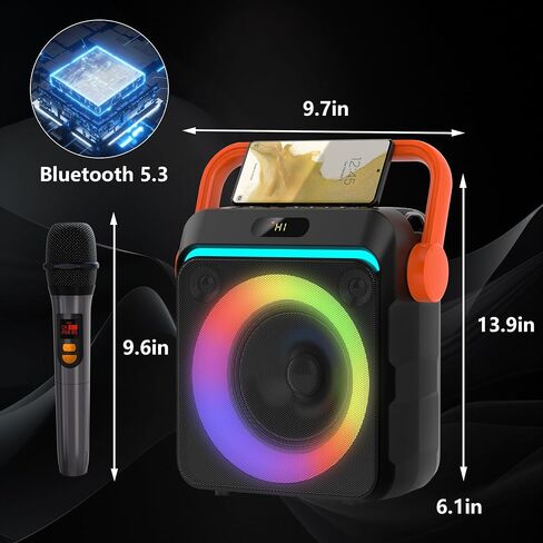 VTSGN Portable Karaoke Machine, Dual Wireless Microphones, LED Light Show, PA System with TF Card/USB/AUX/FM/Recording, Perfect for Parties, Adults & Kids in Saudi Arabia