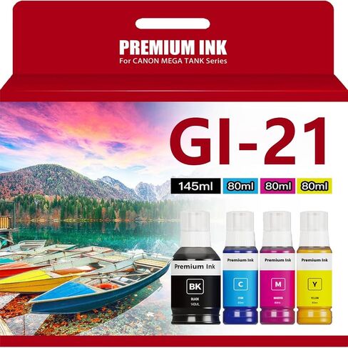 GI-21 G3260 G3270 Ink Bottles Compatible Canon 21 Ink Refill Bottles Kit for Canon Pixma G3270 G3260 G4270 G2260 G1220 G1230 G2270 MegaTank Printer (BK C M Y, 385ml) in Saudi Arabia