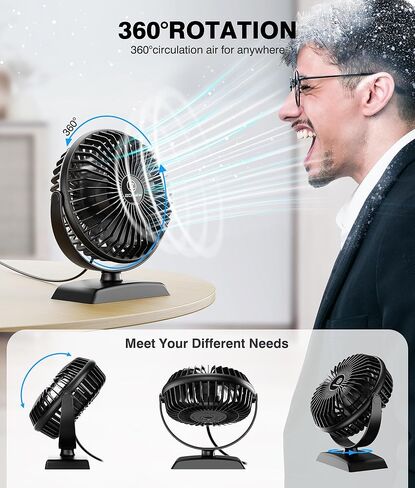 JZCreater Desk Fan, USB Desk Fan, 3 Speeds with Strong Airflow, 4.9 Inch Quiet Small Portable Table Fan, 360° Rotate Personal Cooling Fan For Bedroom Home Office Desktop Travel (Navy Blue) in Kuwait