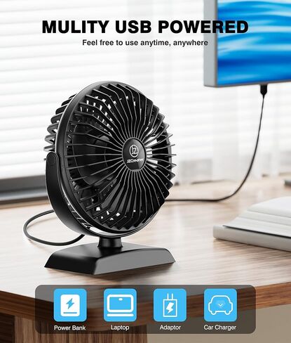 JZCreater Desk Fan, USB Desk Fan, 3 Speeds with Strong Airflow, 4.9 Inch Quiet Small Portable Table Fan, 360° Rotate Personal Cooling Fan For Bedroom Home Office Desktop Travel (Navy Blue) in Kuwait