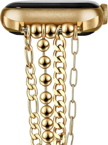 VISOOM Gold Iwatch Bracelet Compatible for Apple Watch Chain Band 40mm/38mm/41mm/42mm Series 10 9 8 7 SE Series 6/5/4 Women Fashion Cute Handmade Multi Stainless Steel Chians for iWatch Bands 3/2/1 in Saudi Arabia