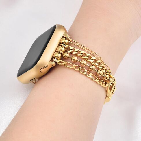VISOOM Gold Iwatch Bracelet Compatible for Apple Watch Chain Band 40mm/38mm/41mm/42mm Series 10 9 8 7 SE Series 6/5/4 Women Fashion Cute Handmade Multi Stainless Steel Chians for iWatch Bands 3/2/1 in Saudi Arabia