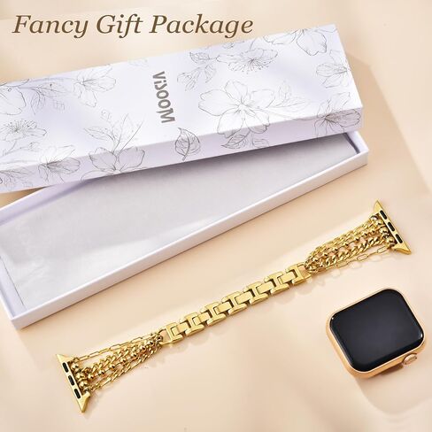 VISOOM Gold Iwatch Bracelet Compatible for Apple Watch Chain Band 40mm/38mm/41mm/42mm Series 10 9 8 7 SE Series 6/5/4 Women Fashion Cute Handmade Multi Stainless Steel Chians for iWatch Bands 3/2/1 in Saudi Arabia