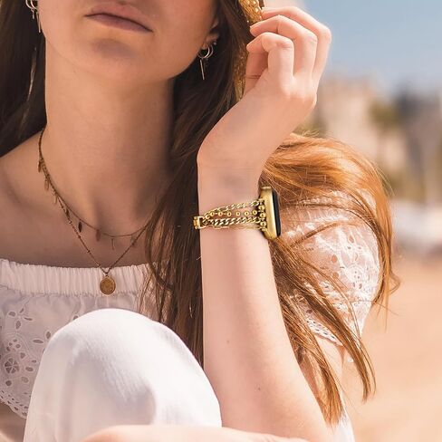 VISOOM Gold Iwatch Bracelet Compatible for Apple Watch Chain Band 40mm/38mm/41mm/42mm Series 10 9 8 7 SE Series 6/5/4 Women Fashion Cute Handmade Multi Stainless Steel Chians for iWatch Bands 3/2/1 in Saudi Arabia