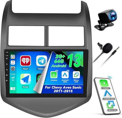 راديو سيارة CamECHO 2+64G Android 13 لسيارة شيفروليه تشيفي أفيو سونيك 2011-2015، Carplay اللاسلكي/Android Auto 9 بوصة IPS شاشة تعمل باللمس ستيريو سيارة مع بلوتوث/GPS Navi WiFi + كاميرا احتياطية AHD + ميكروفون in Saudi Arabia