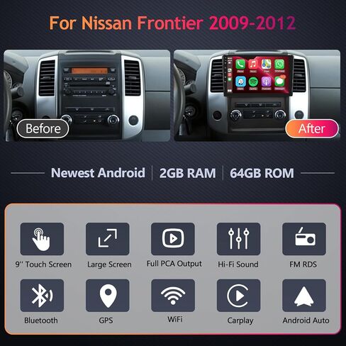 Android-12 2G+64G Car Radio for Nissan Frontier 2009-2012 with Wireless Carplay Android Auto,HiFi/16 EQ,Mirrorlink,Podofo 9inch HD IPS Touch Screen Bluetooth FM Radio GPS WiFi SWC + AHD Bakcup Camera in Saudi Arabia