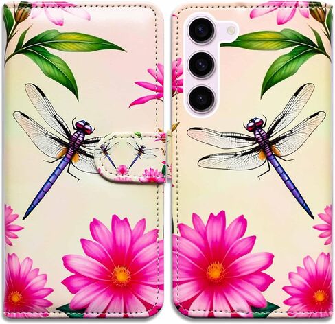 RFID Blocking Case for Galaxy S24,Purple Dragonfly Flowers Leather Flip Phone Case Wallet Cover with Card Slot Holder Kickstand for Samsung Galaxy S24 in Kuwait