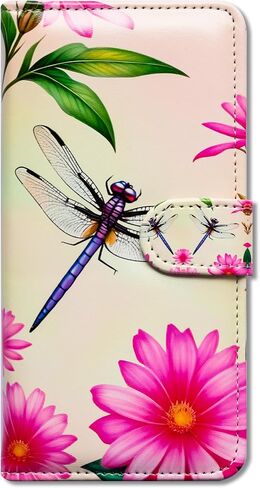 RFID Blocking Case for Galaxy S24,Purple Dragonfly Flowers Leather Flip Phone Case Wallet Cover with Card Slot Holder Kickstand for Samsung Galaxy S24 in Kuwait