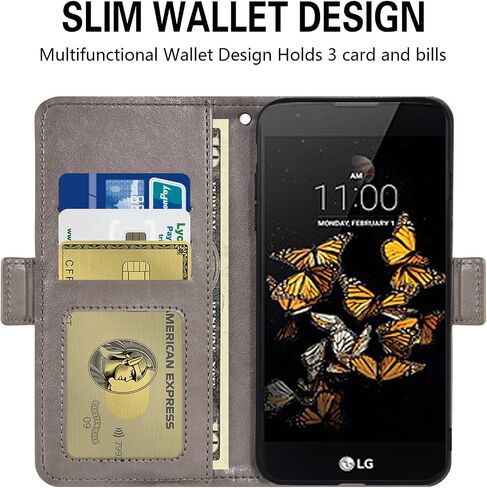 Asuwish Compatible with LG Phoenix 2/K7/Tribute 5/Escape 3/Treasure LTE/K8 2016 Wallet Case and Tempered Glass Screen Protector Flip Wrist Strap Card Holder Cell Phone Cover for K371 K330 Men Gray in Saudi Arabia