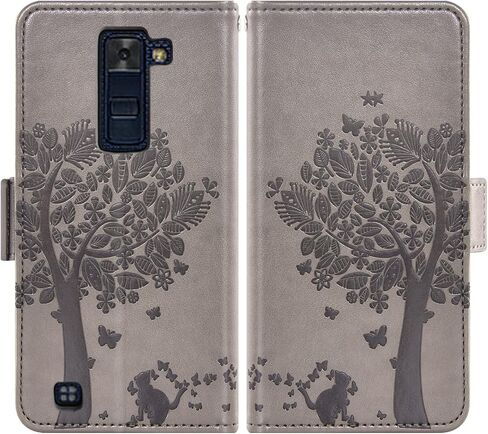 Asuwish Compatible with LG Phoenix 2/K7/Tribute 5/Escape 3/Treasure LTE/K8 2016 Wallet Case and Tempered Glass Screen Protector Flip Wrist Strap Card Holder Cell Phone Cover for K371 K330 Men Gray in Saudi Arabia