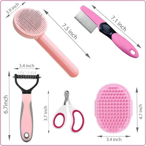 Cat Brush Grooming Kit 5pcs - Cat Brushes for indoor Cats, Cat Brush for Shedding for Long Haired Cats, Cat Brush for Matted Fur Hair, Pet Self Cleaning Kit with Flea Comb Set Blue in Saudi Arabia