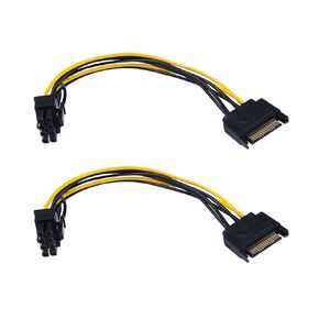 15 Pin SATA Male to 8 Pin (6+2 Pin) PCI-Express Female Video Card Power Adapter Cable, 20CM/8inch, 2 Pack
