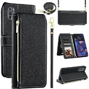 Luxury Wallet Case for Motorola Moto Edge 2022/MotoEdge 5G UW 2022 with Wrist Strap Shoulder Strap Slim Flip Purse, PU Leather Card Holder Phone Cover for Gen 3 XT2205-1 XT2205-2 6.6 Wine Red