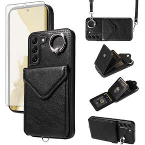 Asuwish Phone Case for Samsung Galaxy S22 Plus S22+ 5G Wallet Cover with Screen Protector and Card Holder Slot Ring Stand Flip Cell Accessories Protective S22+5G S22plus 22S + S 22 22+ Women Men Green