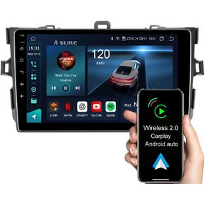 ASURE 9 inch Car Stereo Radio Upgrade for Toyota Corolla 2006-2012,8Core 4+64GB Car Dash Navigation GPS Unit with Wireless Carplay Android Auto,SWC,DSP,1280x800 Touchscreen Multimedia Video Player