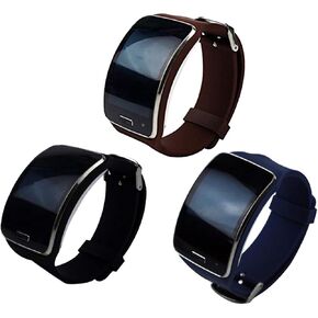 3-Pack Straps Compatible with Galaxy Gear S Sm-R750 Smartwatch Replacement Silicone Sport Bands Black+Brown+Navyblue